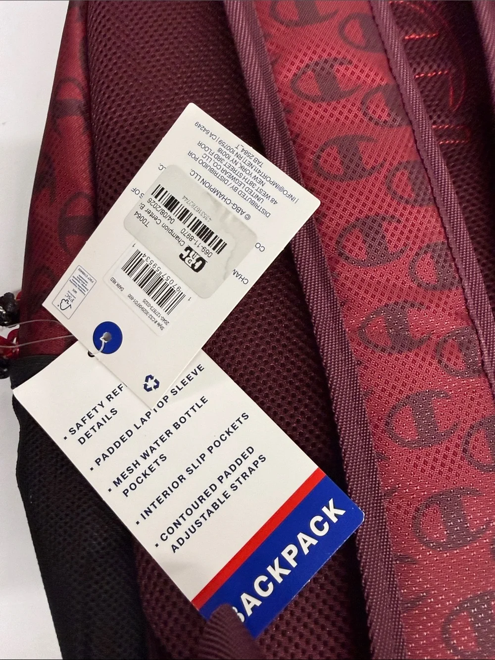 NEW Champion Logo Backpack with Vertical Stripe Laptop Sleeve